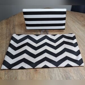 Black and White Striped Wallet and Chevron Pouch Set BUNDLE NWOT